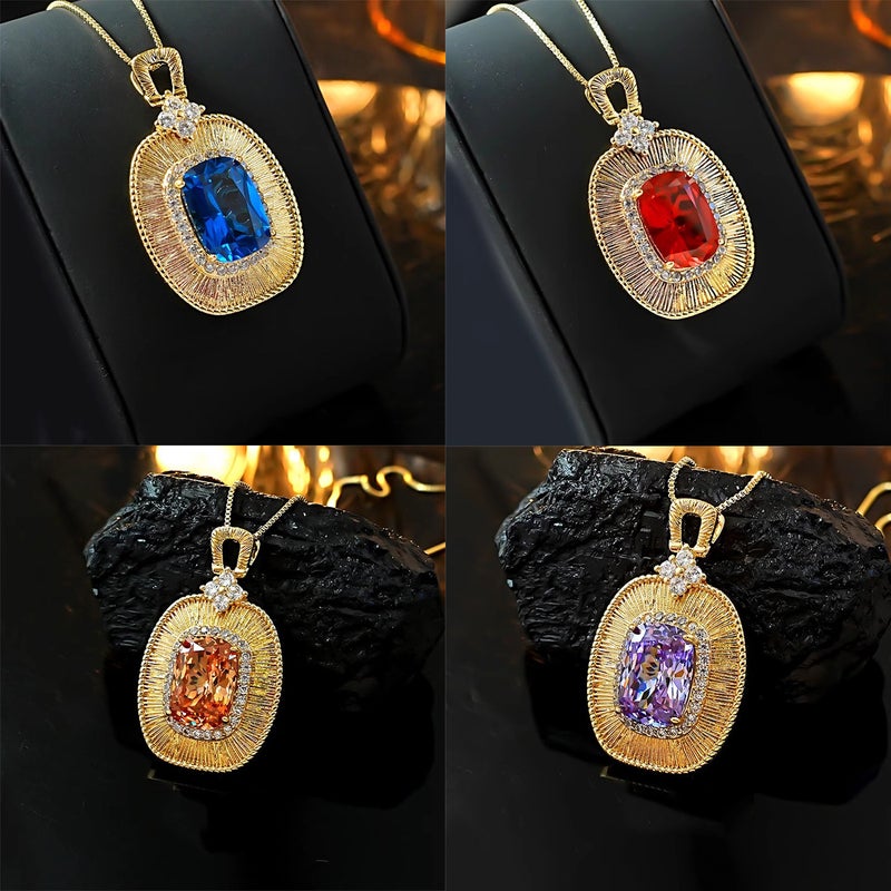 Italian Palace Style Textured Carved Gold Brushed Color Treasure Necklace Inlaid With High Carbon Diamond Blue Crystal Bird'S Nest Cut Pendant For Women - Image 2